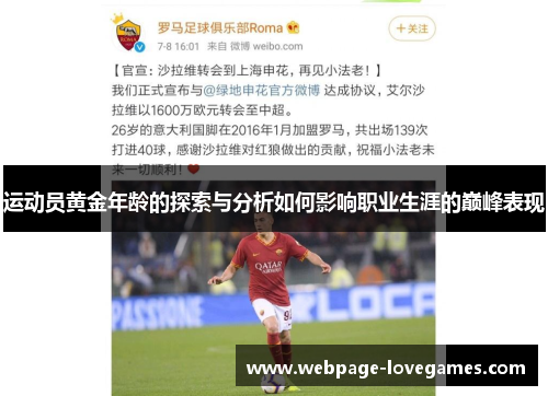 运动员黄金年龄的探索与分析如何影响职业生涯的巅峰表现